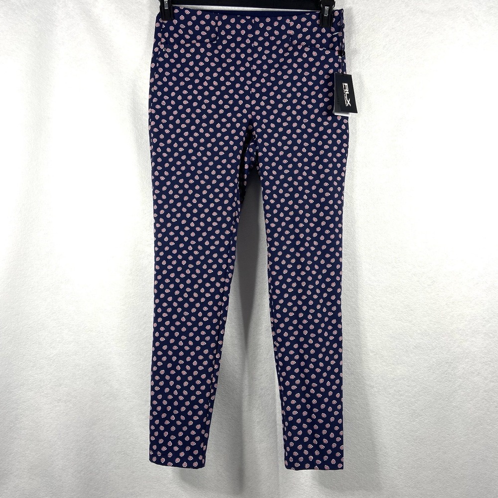 RLX Ralph Lauren Golf Pants Women's Petite 10P Blue Paisley Slim Fit Stretch New